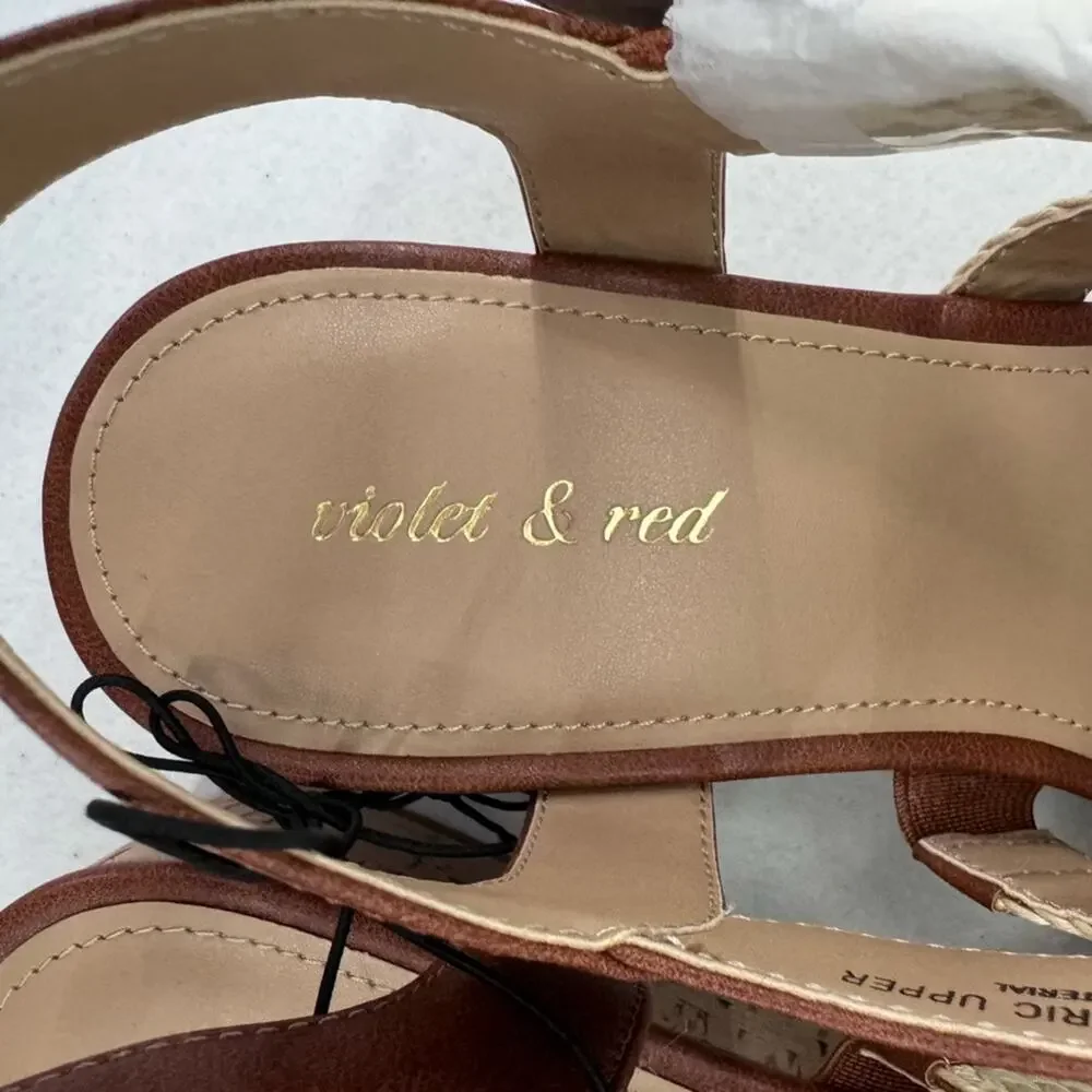 NWT Violet & Red Capree Woven Braid Wedge sz 9.5 Cognac Brown Sandals Stitch Fix